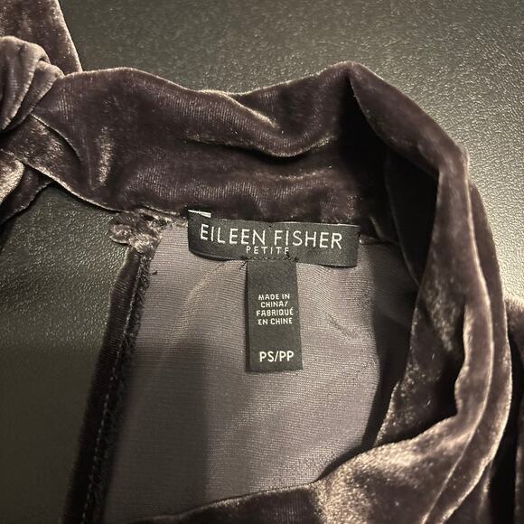 Eileen Fisher Petite Charcoal VELVET Mock Neck Tie Women's Size Small - Picture 4 of 8